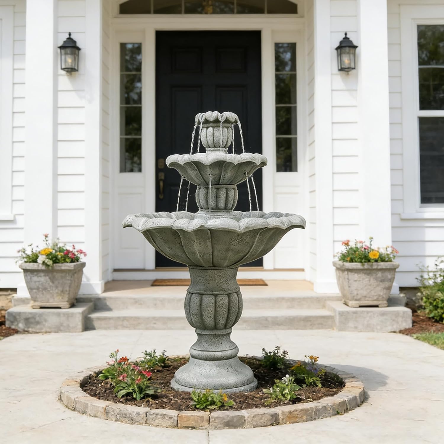 Naturefalls 39.5" Water Fountain Outdoor - Large Waterfall Fountain Outside, 3-Tiers Cascading, Fiber Reinforced Concrete, Indoor and Outdoor Fountain for Garden, Patio, Backyard, Lawn, Yard Decor