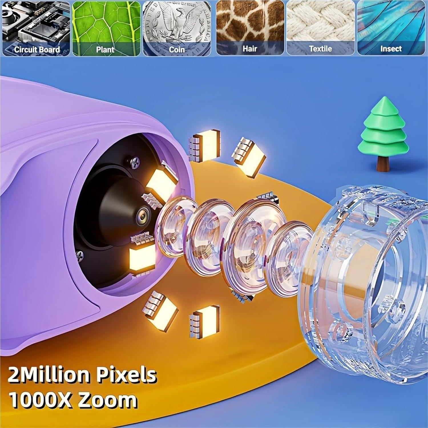 Wonder Quest Microscope, 4K Handheld Digital Microscope with Light & 2" IPS Screen, 1000x Zoom - Portable USB Magnifier for Lab, Coin, PCB, Jewelry, Outdoor & Home Inspection(White)