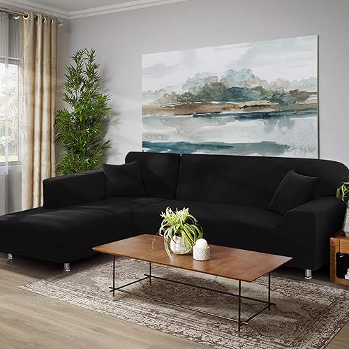 Miniatura 6 de Fundas de sofá modular, 2 fundas elásticas para sofá en forma de L, diván, muebles, funda protectora para niños, perros, mascotas con 2 fundas de