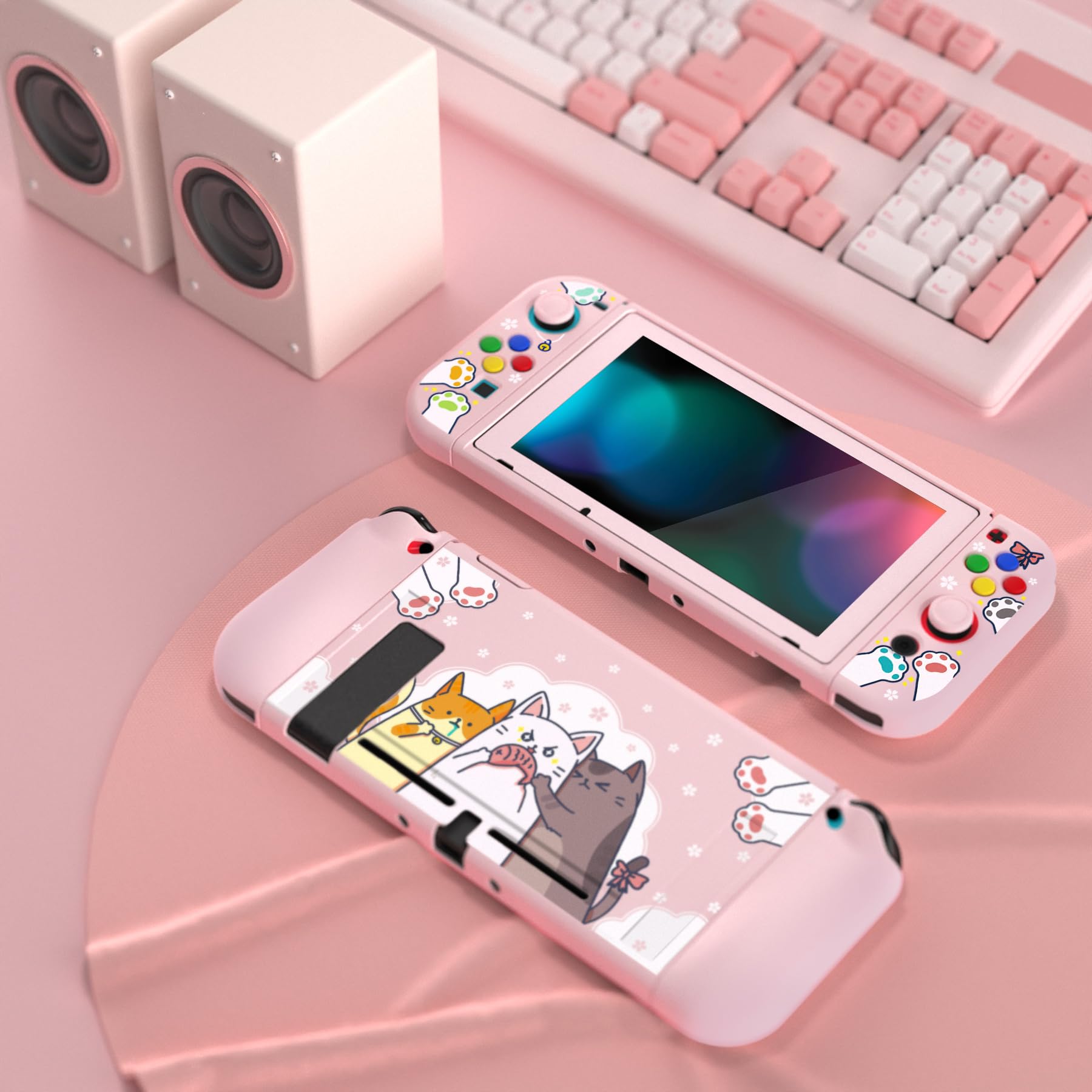 playvital ZealProtect - Custodia protettiva morbida per Nintendo Switch, protezione flessibile per Switch con pellicola protettiva in vetro temperato, impugnature per pollice e tappi per pulsanti ABXY
