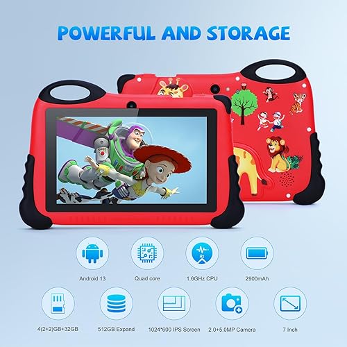 Miniatura 4 de C idea Tablet Android 13 de 7 pulgadas para niños de 3 a 7 años, aplicaciones educativas de aprendizaje preinstaladas, pantalla IPS HD para