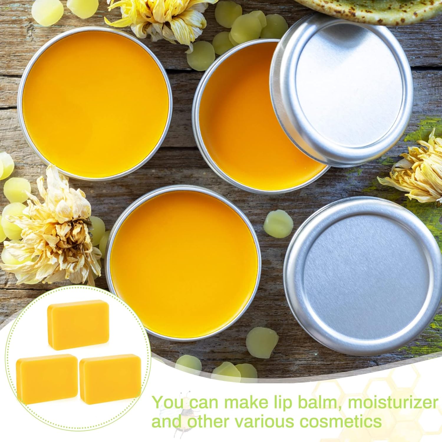 Treela 6 Pcs 1 LB Yellow Pure Beeswax Block Natural Beeswax Cosmetic Grade Wax Block for Moisturizer Lotions Creams Lip Balms Soaps Candle Making