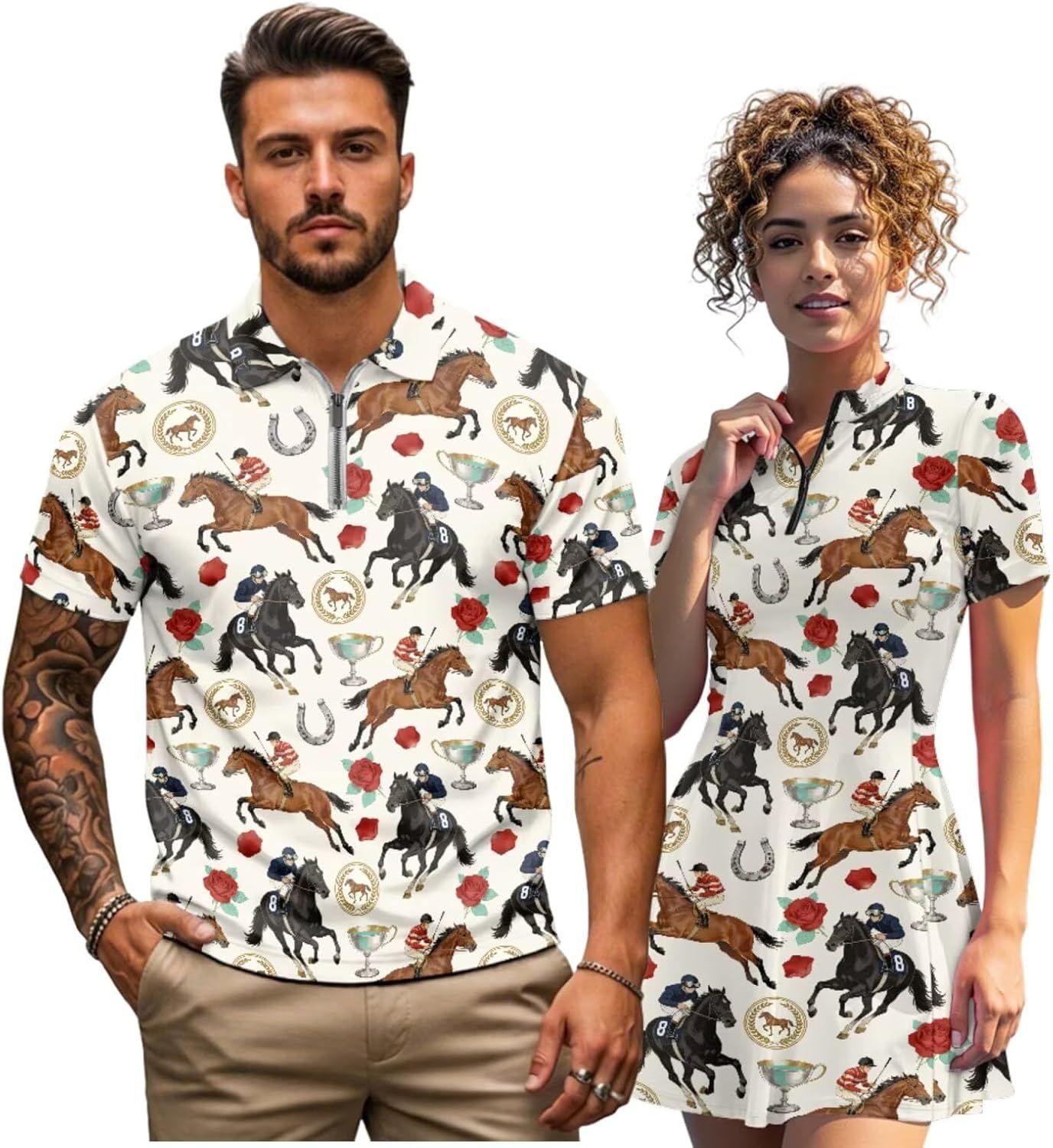 Couple Golf Clothing Set Soft Dry-Fit Pickleball Golf Skort and Shirt Set for Couple Short Sleeve Casual Golf Wear