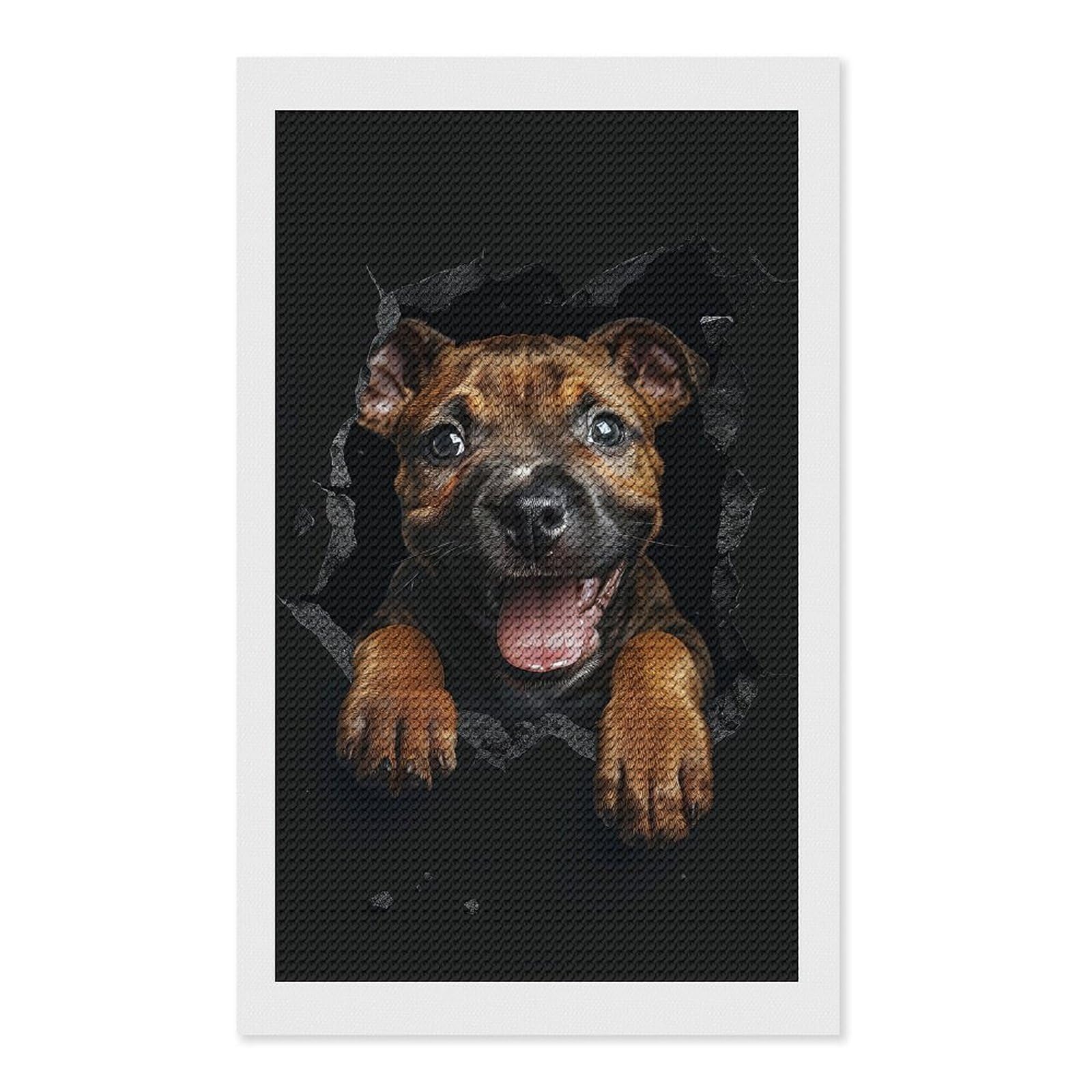 Junmoney Staffordshire Bull Terrier Diamond Painting Canvas Kit 12"x20", Round Gems, Living Room Decor, Seasonal Gift Choice, Modern Decor