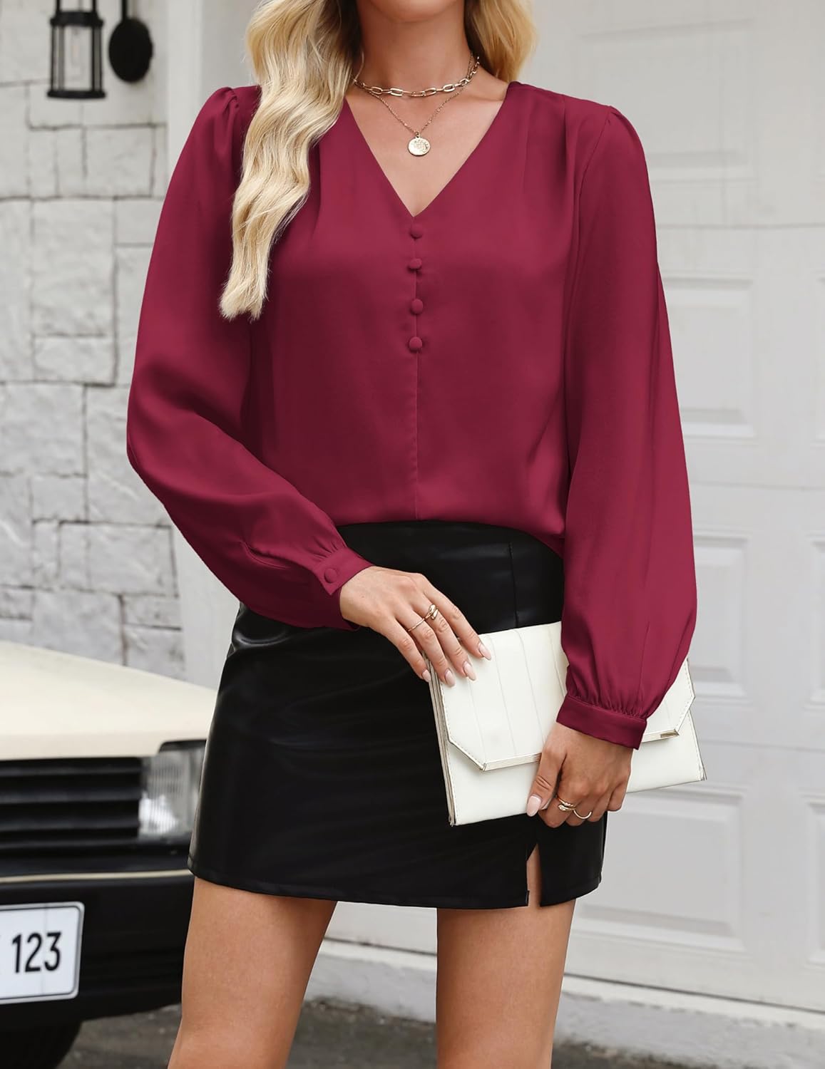 AGSEEM Women's Blouses Dressy Casual Satin Silk Long Sleeve Shirts Business Casual Tops - Image 4