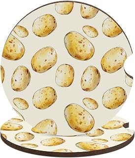 Potato 2pcs Car Cup Holder Coasters Absorbent Drink Coaster 2.56" Anti Slip Cup Mat with Cork Base and Finger Notch