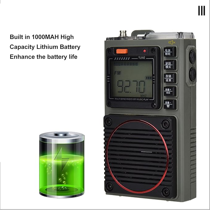 Radio portátil banda completa FM/VHF/AM/SW con Bluetooth 5.0 miniatura 6