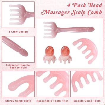 4 PCS Head Massager Scalp Comb Resin Head Massage Comb Stress Relax Tool for Heads and Body Relaxation Hair SPA Acupressure Gifts for Birthday Mother's Day Father's Day