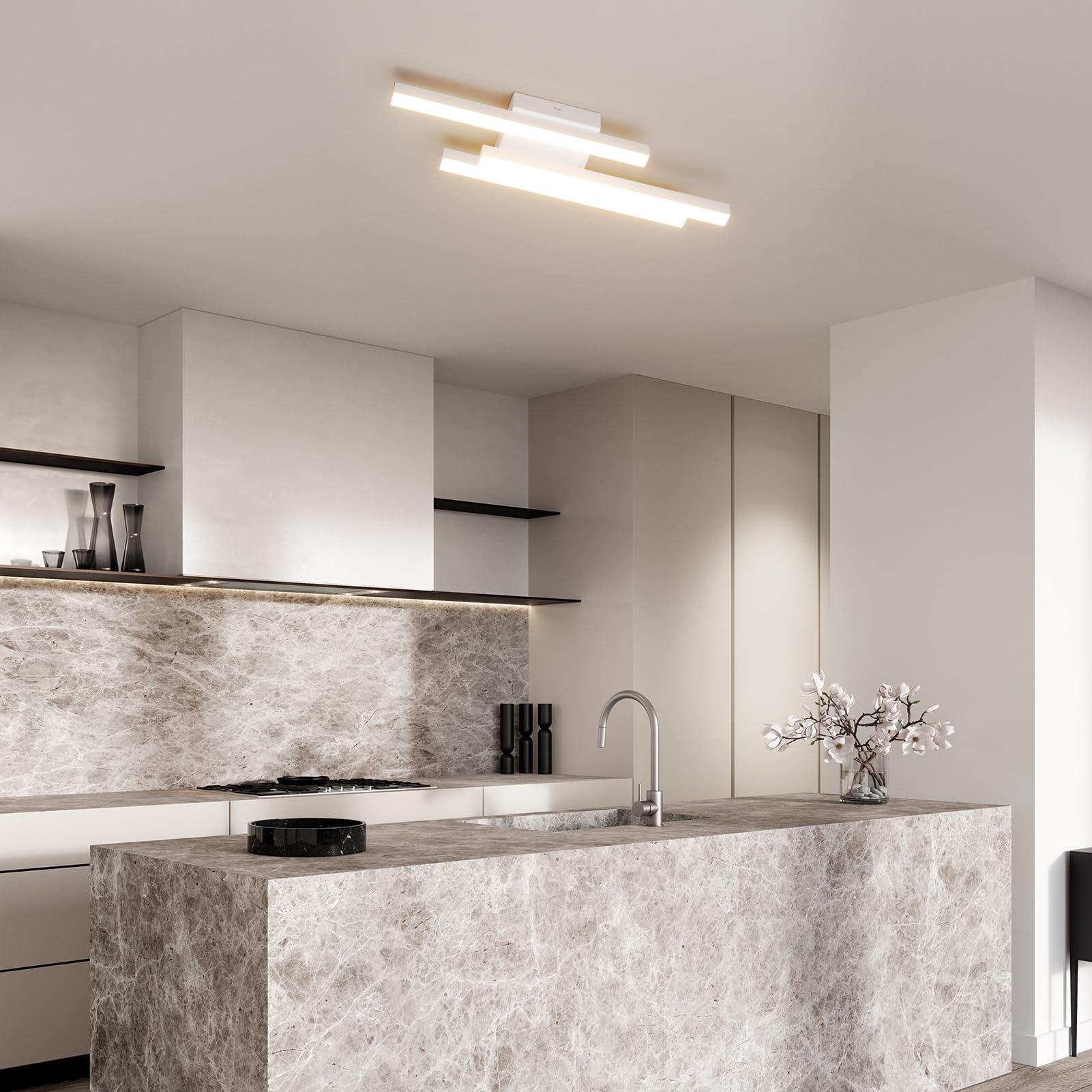 Klighten Plafoniera Led Soffitto 20W 1720LM, Plafoniera 3 Barra, Lampada Soffitto Decorativa Moderna per Corridoio Camera da Letto Soggiorno Cucina, 45 cm, Bianco Caldo 3000K, Bianco