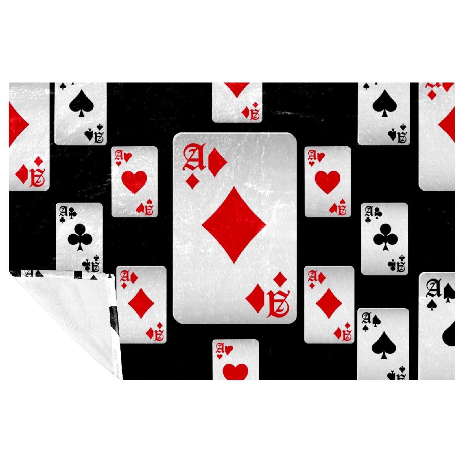 Jeté de lit doux et chaud motif cartes de jeu noir couverture élégante 150x100