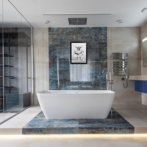 Vista 46 de Divertido arte de pared enmarcado de vaca de las tierras altas en bañera, lienzo blanco y negro, impresiones artísticas de pared de vaca, decoración