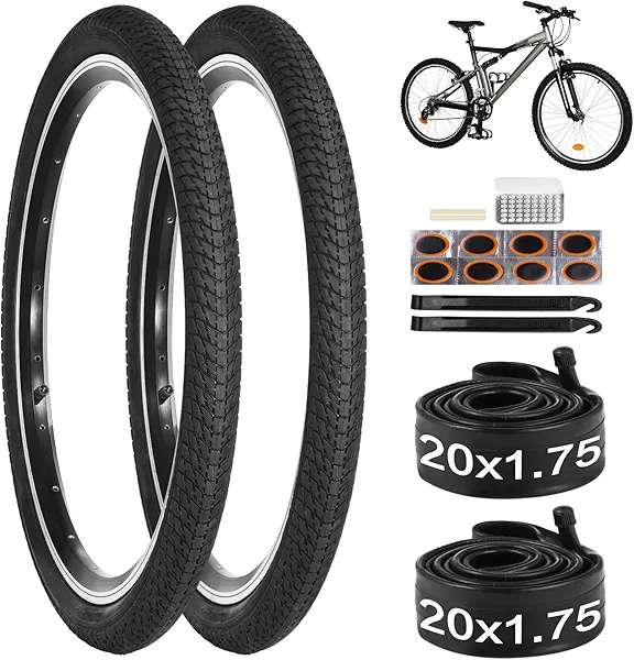 yeesport 20/24 Inch Bike Tire, 2 Pack 20/24x1.75 Bicycle Tires & Bike Tubes with Repair Kit, 20x1.75 Mountain Bike Tire Replacement, Rubber Tires for MTB Off-Road Bike