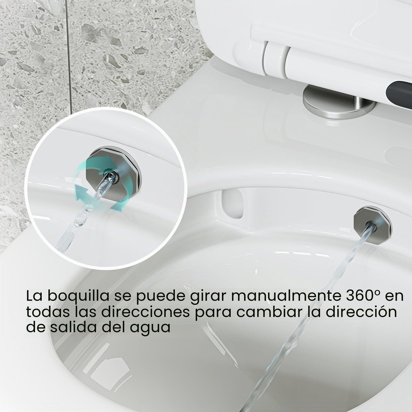 HOROW Inodoro con boquilla integrada, inodoro suspendido con función de bidé, Taharet WC con nanorrevestimiento, inodoro con grifo, asiento de inodoro con descenso automático, agua fría, 53 x 36 x 35