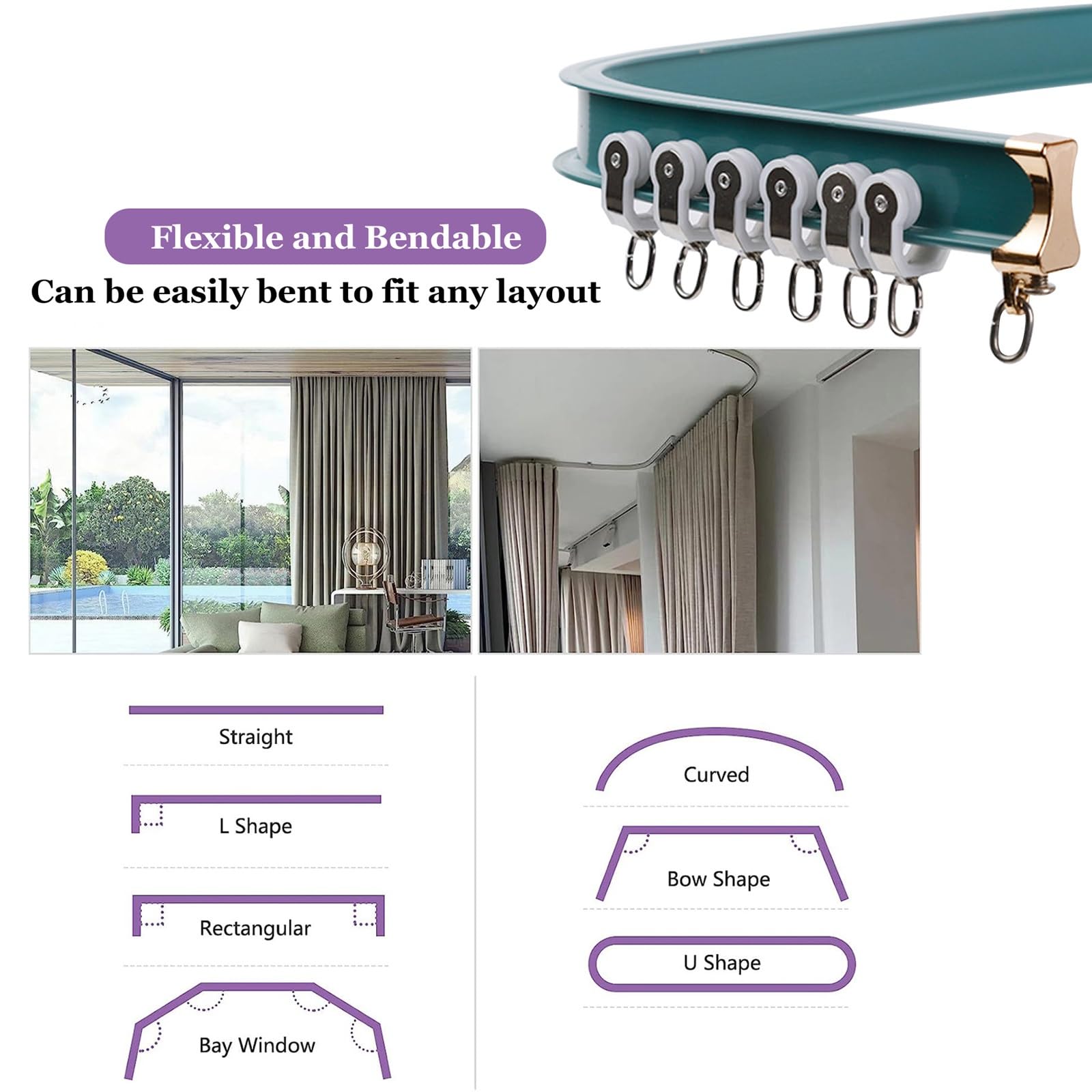 Rail de plafond robuste pour panneaux suspendus de 100 à 600 cm - Système de rail polyvalent - Bleu/blanc/noir