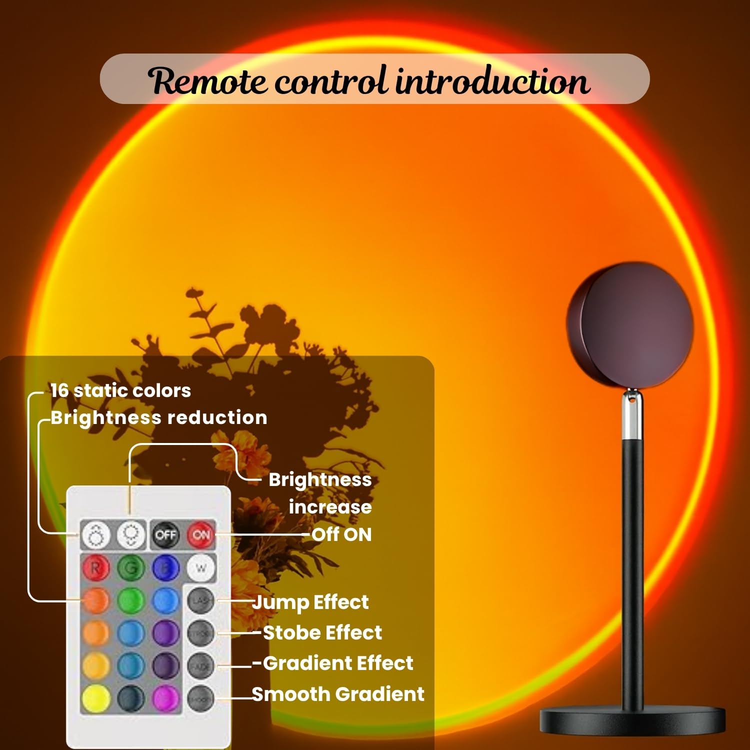 REFULGIX 16-Color 360° Rotating Sunset Projection Lamp with Remote | Romantic LED Night Light for Bedroom, Kids, Couples & Adults | Mood Lighting for Home, Living Room, Party (Multicolor, Plastic) 3