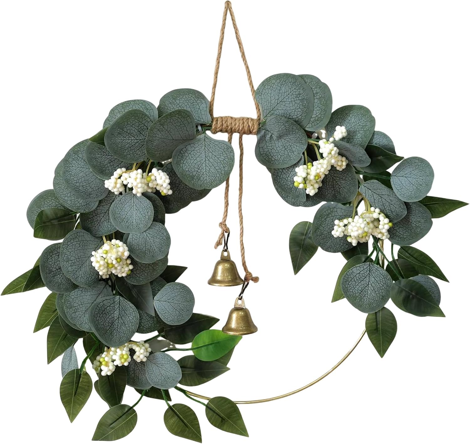 15'' Eucalyptus Wreath for Front Door Artificial Greenery Outdoor Wreath with White Berry Spring Summer Wreaths for Farmhouse Front Porch Window Porch Hanging Wall Party Wedding Decor