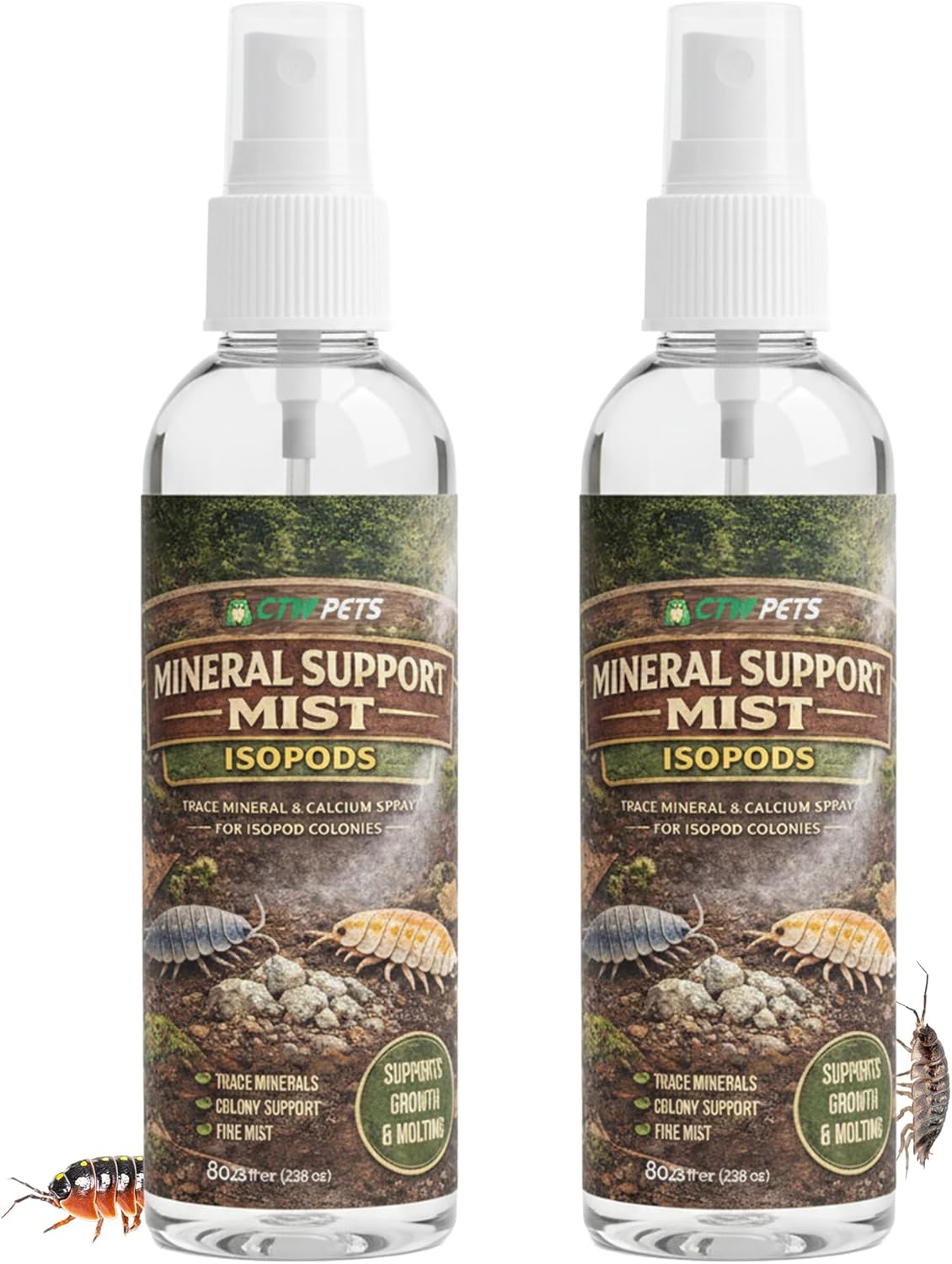 CTWPets Isopod Calcium Spray 2-Pack – Bulk Trace Mineral Mist for Isopod Colonies & Bioactive Setups – 2+ Year Supply, 2x8oz