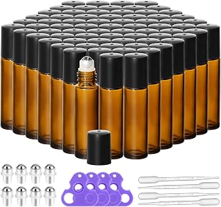 10ml Amber Glass Roller Rottles for Essential Oils, 72 Pack