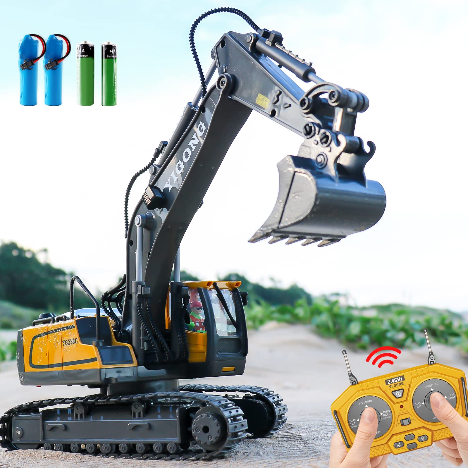 Dwi Dowellin Remote Control Excavator Toys for Boys,Construction Rc Excavators for Kids Age 4-7 8 9 10 Year Old,Ideal Toys,Batteries Included