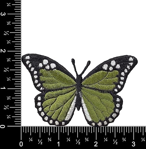 Miniatura 2 de Parche bordado de mariposa monarca verde oliva y negro