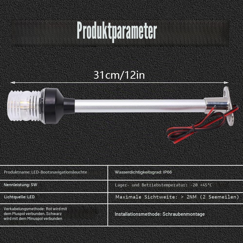 Navigationslicht, 12V-24V Positionslichter Boot, 12 Zoll Rundumlicht Boot, Ankerlicht für Fischerboote, 2NM Betrachtungsentfernung, für Boote 12 m/39,4 Fuß Unten