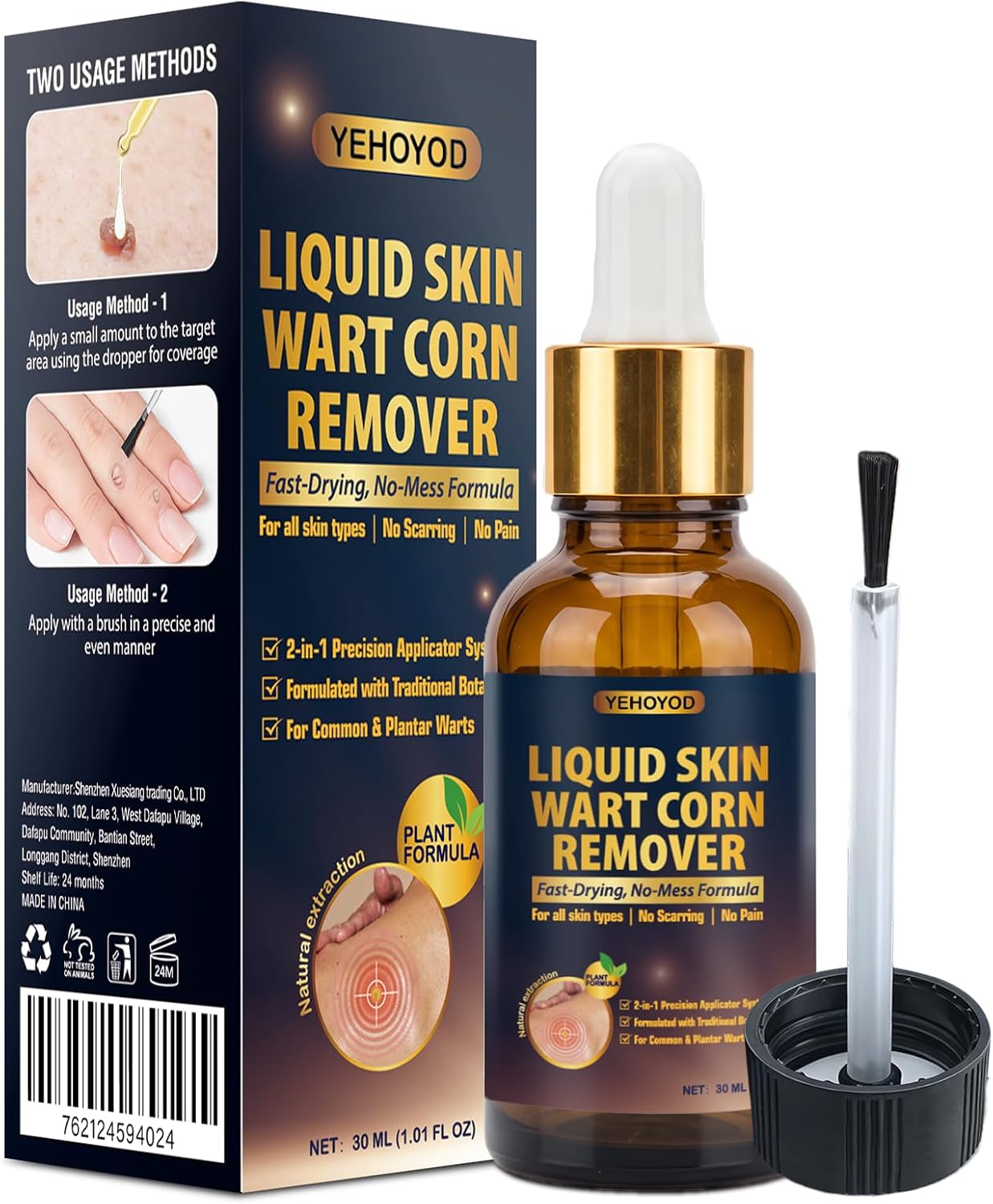 Skin Tag Remover & Wart Remover Liquid 30ml, Liquid Skin Wart & Corn Remover with Precision Applicator, Fast-Drying Plant Formula for Common & Plantar Warts, Skin Tag and Corn Care for All Skin Types1