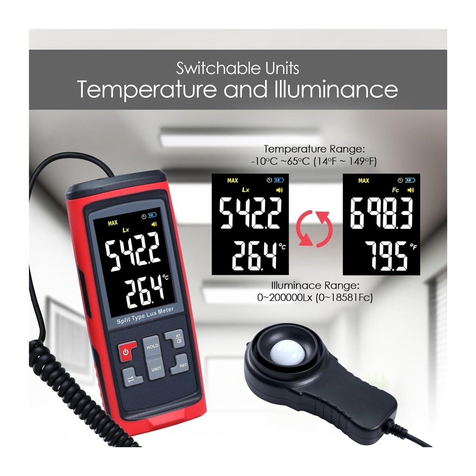 Spettrofotometro Digitale, Illuminamento Digitale Misuratore Di Luce Registrazione Lux 32.752 Gruppi Dati Fotometro Portatile Lumen LED