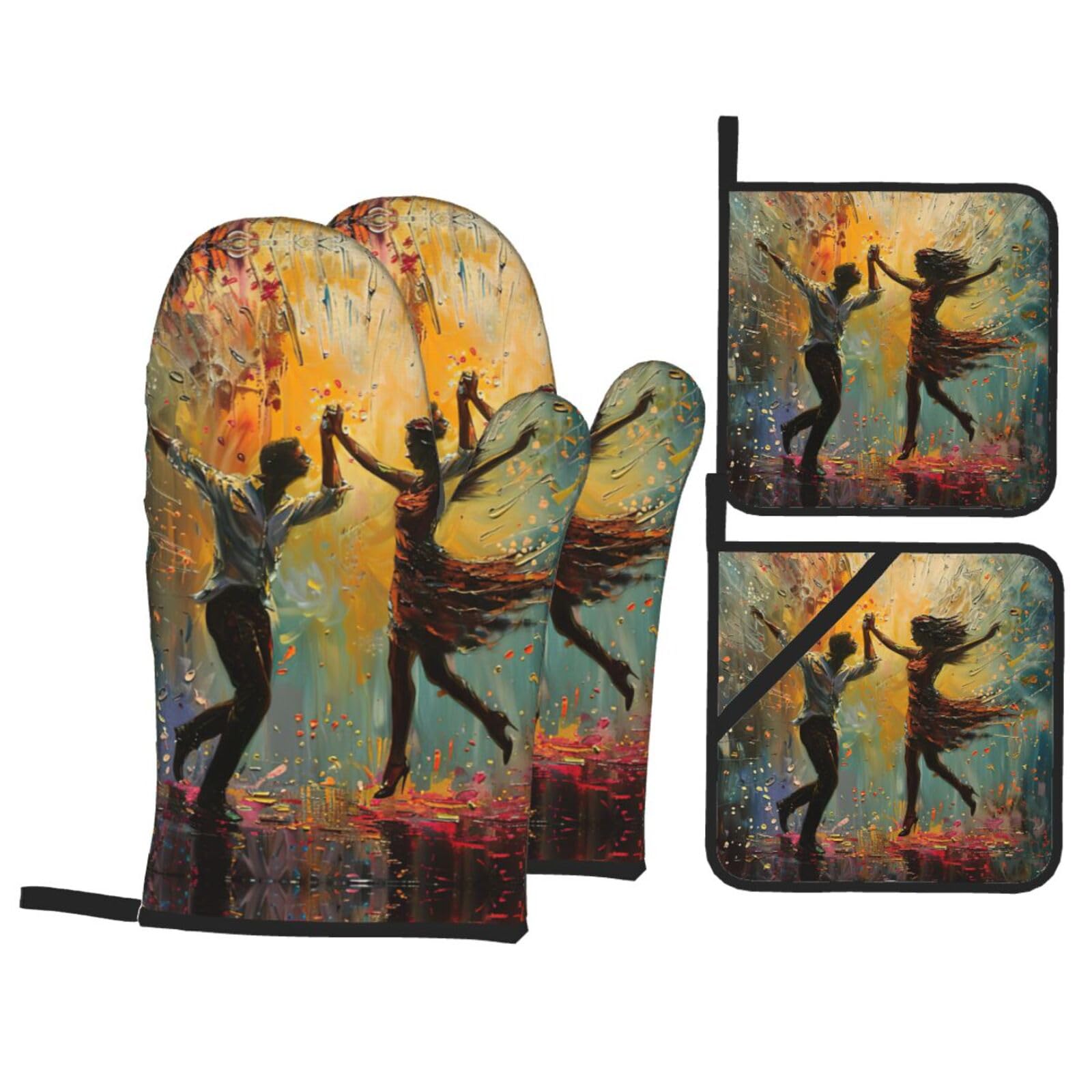 Dance With Music Print Stylish 4-Piece Microwaving Oven Waterproof Kitchen Gloves Baking Holiday Cooking