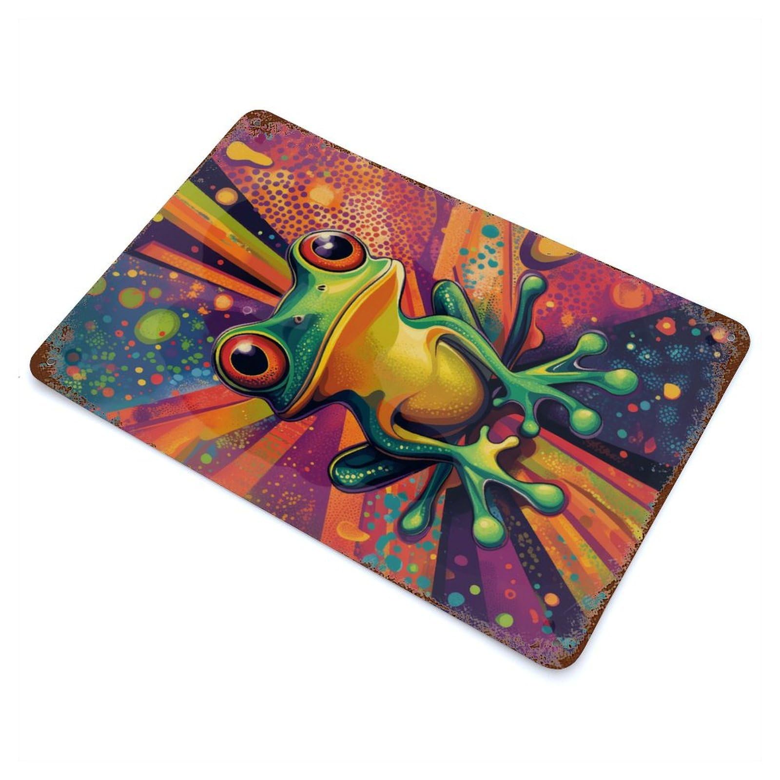 Psychedelic Frog Art Neon Tree Frog Wall Print Retro Metal Sign 11.8"x7.9", Ideal for Cafe, Home Bar And Lounge Decor