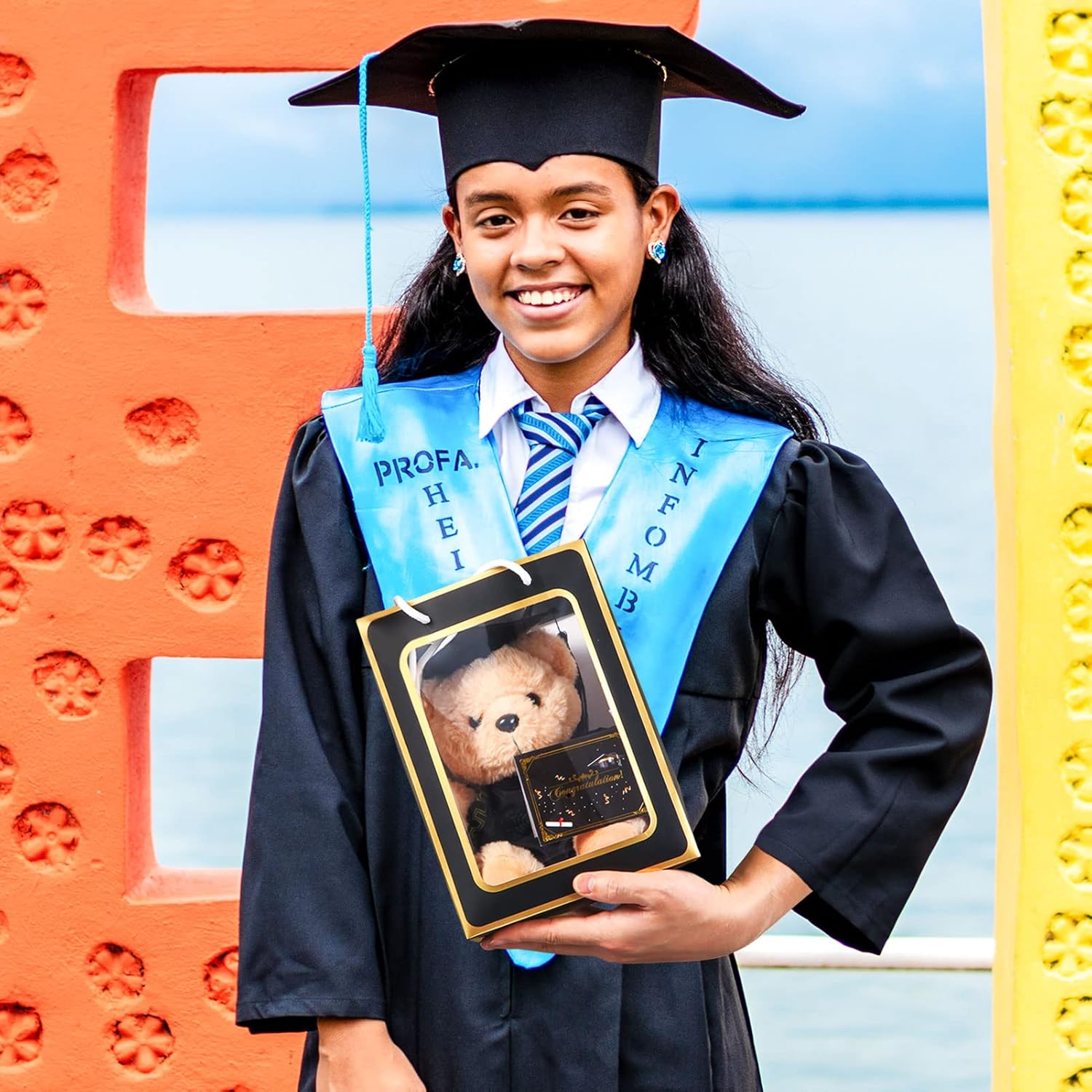 2 Sets Bear with Graduation Cap Toys Class of 2026 Graduation Plush Stuffed Teddy Bear Animal Dog Graduation Cap and Gown with Greeting Card and Bag for Graduation Day Gift(Black Graduation Bear)