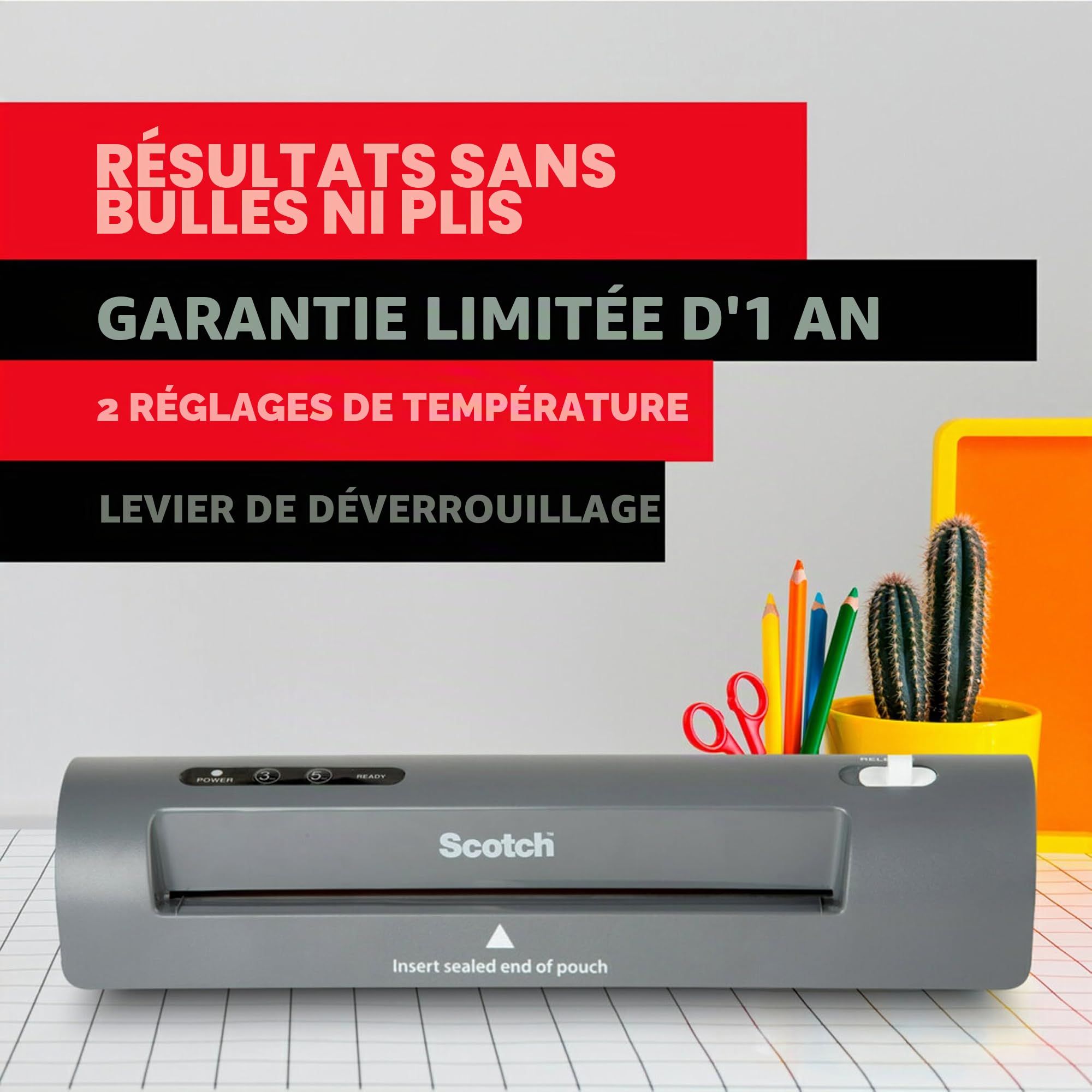 Scotch Plastifieuse thermique, système à 2 rouleaux pour une finition professionnelle, utilisation à la maison, au bureau ou à l'école, convient pour une utilisation avec des photos (TL901X)