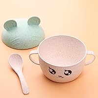 Vista 3 de Tazón de paja de trigo con tapa y cuchara, sin bisfenol A, cuencos para aperitivos, platos ligeros, reutilizables, aptos para microondas