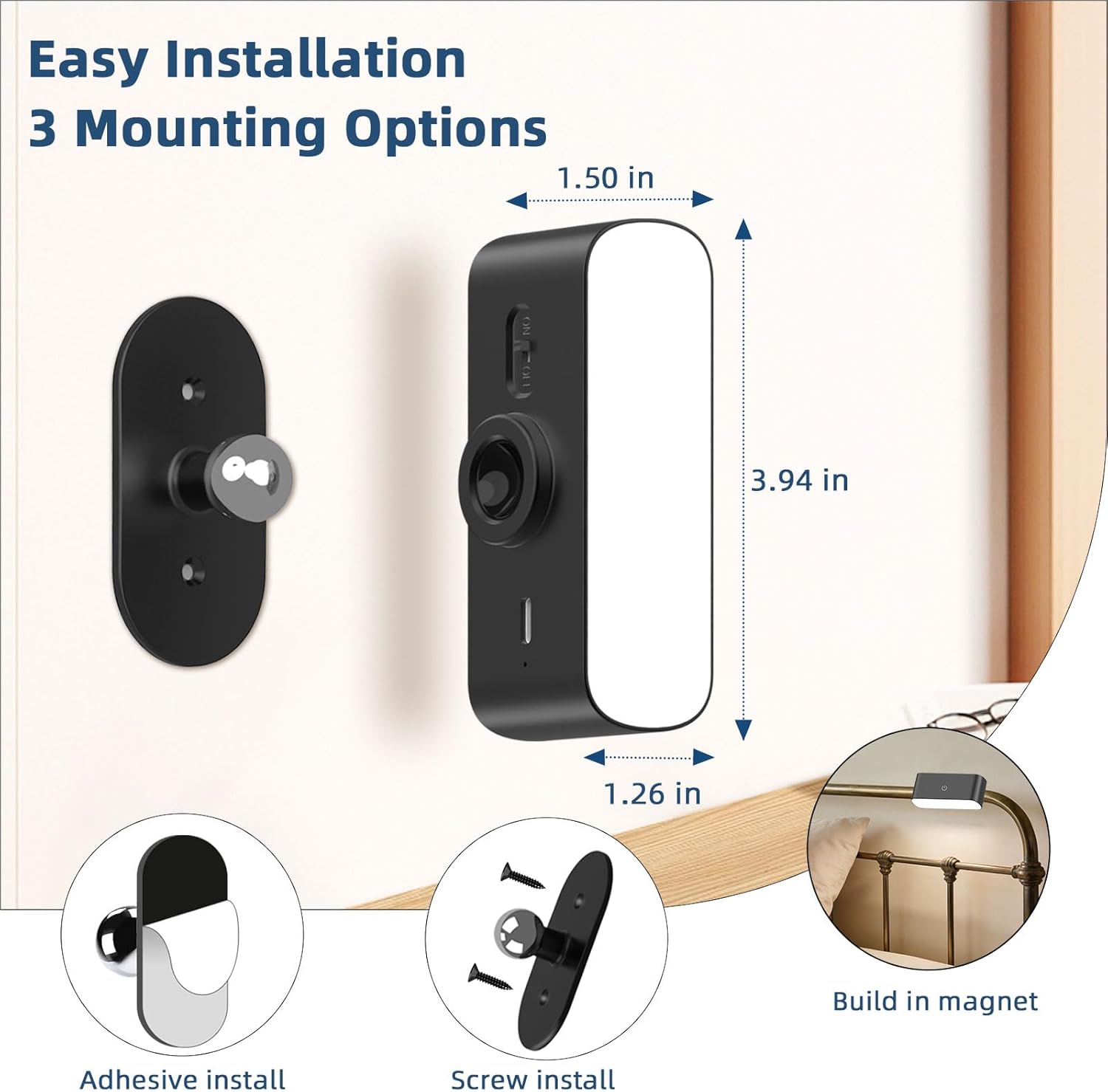 Rechargeable Wall Lights with Remote & Touch, 2 Pack Battery Operated Wall Sconce, Magnetic Stick-On, 3 Color Temperatures, Dimmable Cordless Wall Reading Lamp for Bedroom, Hallway, Picture