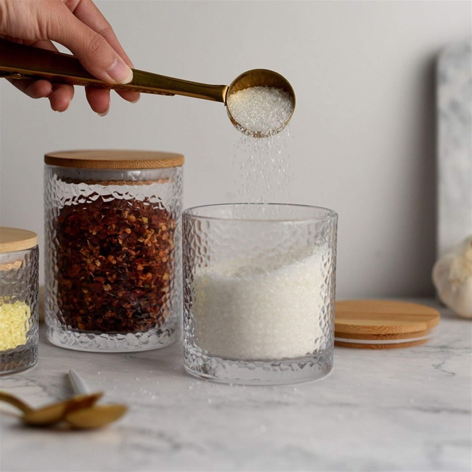 Botes para Alimentos Tarro de Cristal de Almacenamiento, Claro Tarro con Tapa for la Cocina, for Alimentos CONTENEDOR, un Juego de 3 Botes Herméticos