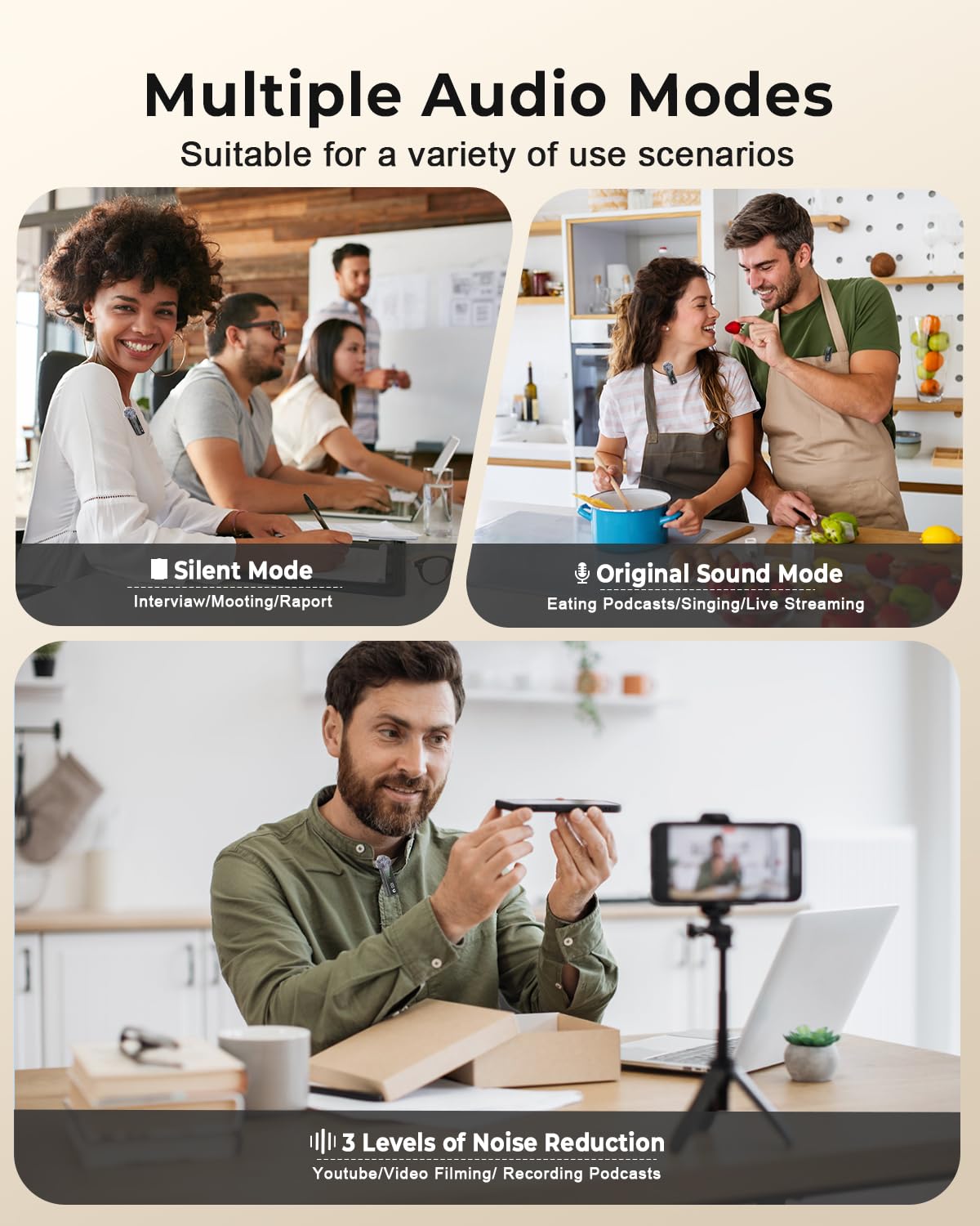 GRENARO Mic for YouTube Wireless with 48H Charging Case, 3-Level Noise Cancellation Mic Wireless for Android/iOS, Dual Lapel Microphone for Recording, Facebook, Live Stream - Image 8 thumbnail