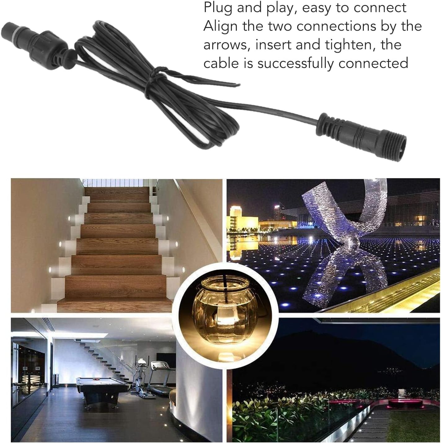 5 Pcs 3ft Deck Lights Extension Cord for LED Landscape Spotlights, Male to Female Connector, Plug and Play, IP67 PVC Material - Image 3