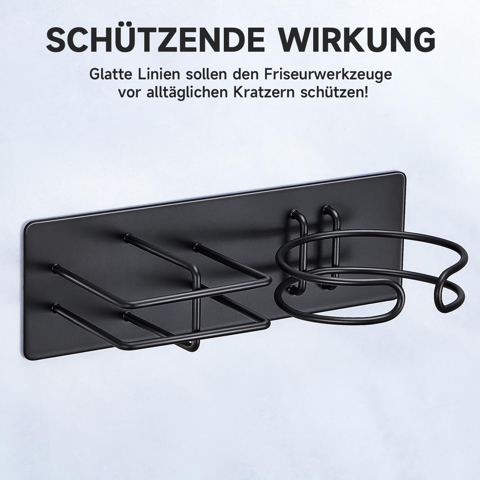 Föhn und Glätteisen Halterung, Föhnhalter Wand Ohne Bohren, Fönhalterung Wandhalterung, Haartrockner Halterung für Fön Glätteisen Aufbewahrung, Haartrocknerhalter (Schwarz)