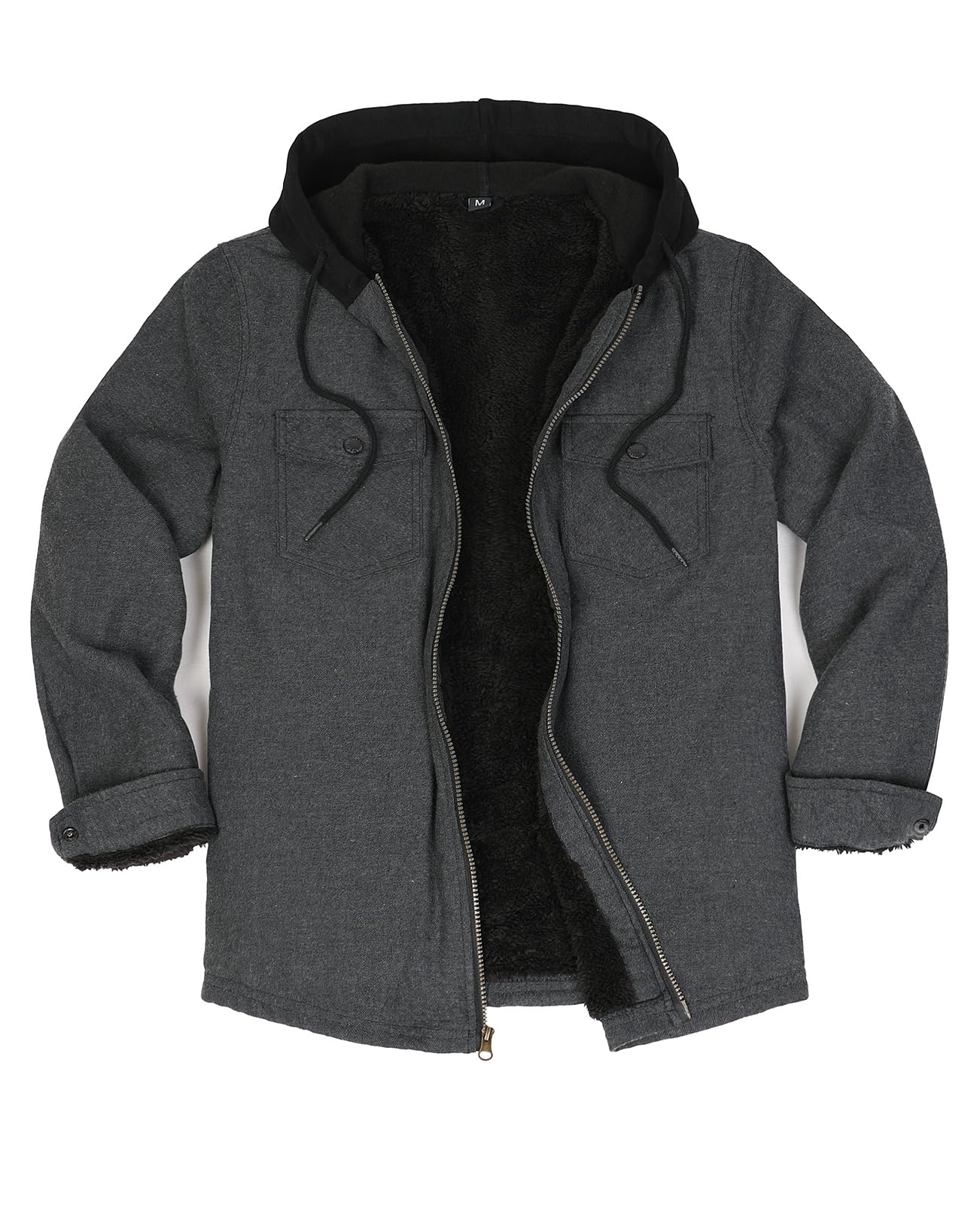 Men's Sherpa Lined Full Zip Hooded Plaid Flannel Shirt Jacket