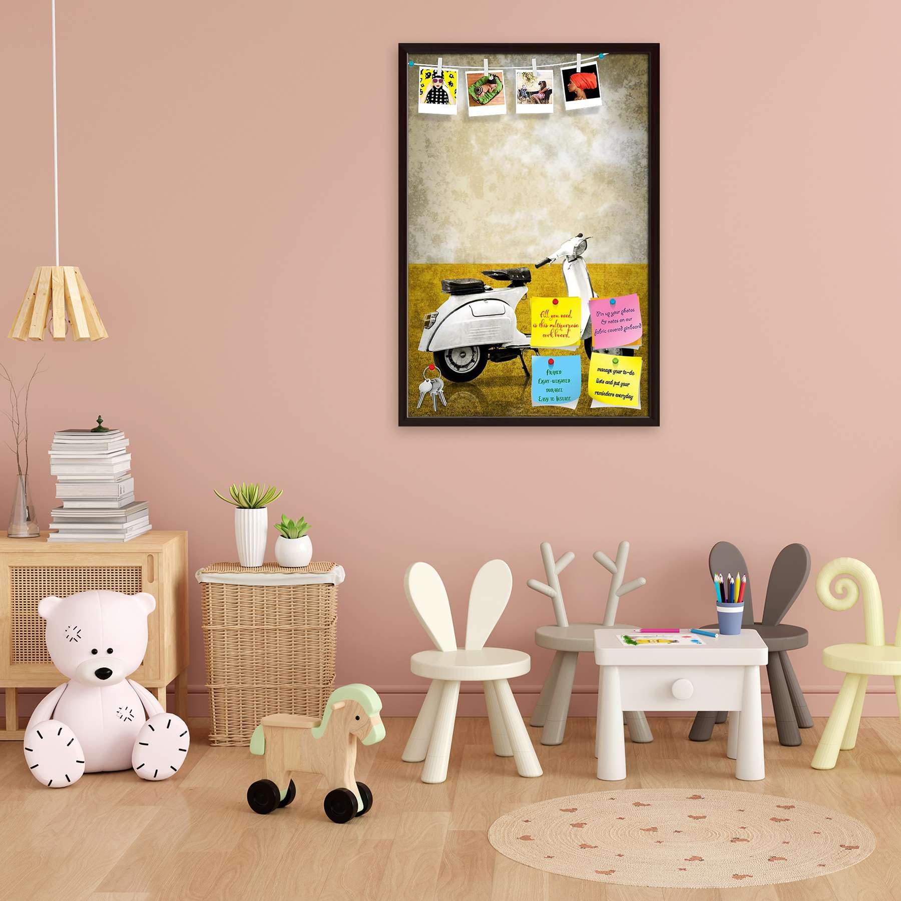 ArtzFolio Retro White Vespa | Bulletin Board Notice Pin Board | Vision Soft Board Combo with Thumb Push Pins & Sticky Notes | Dark Brown Frame | 16 x 23.6 inch (41 x 60 cms)-image-18