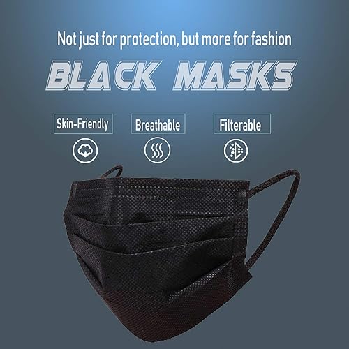 Miniatura 5 de Wecolor Mascarillas desechables de 3 capas para las orejas adecuadas para el hogar la escuela la oficina y el aire libre negro