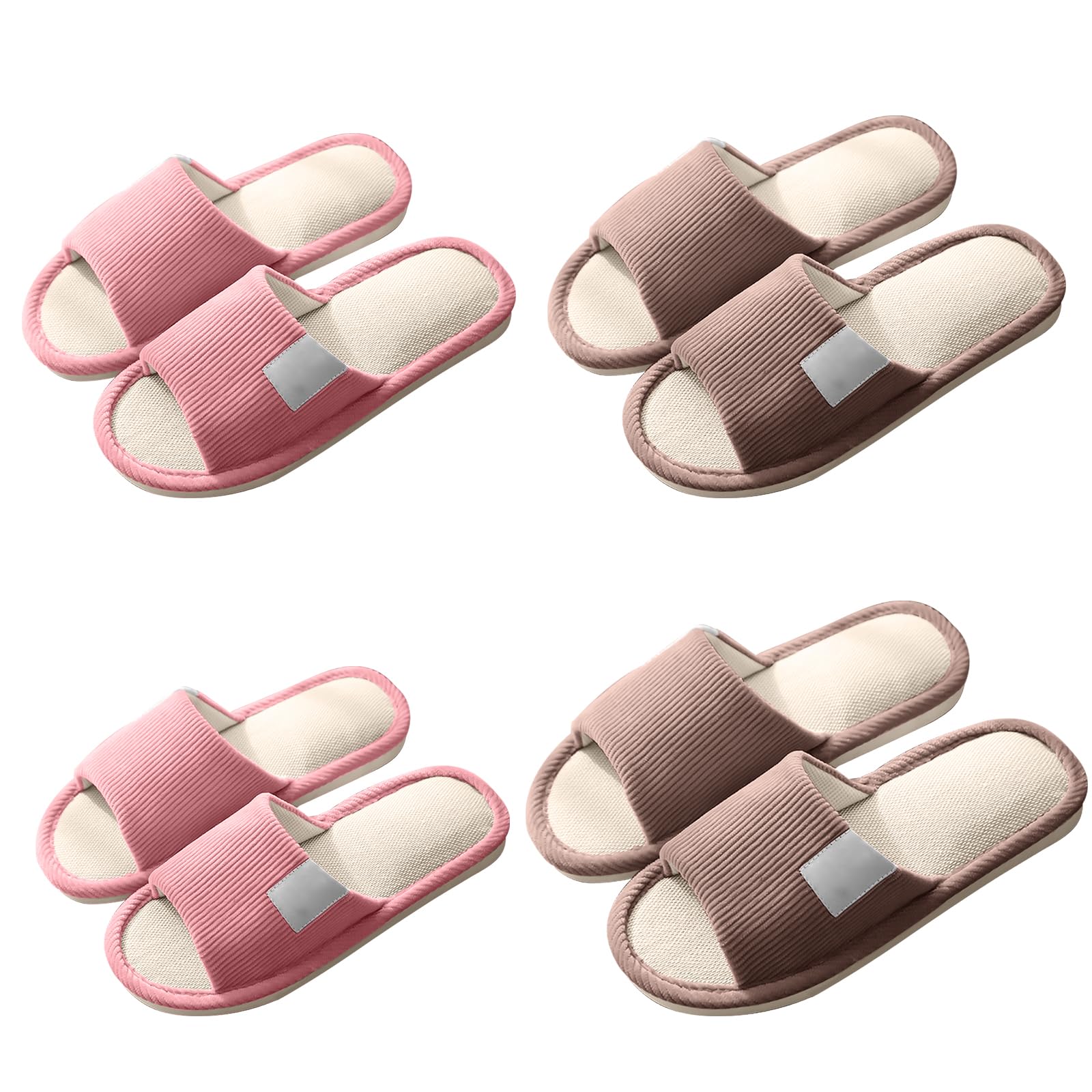 Set di 4 paia di pantofole unisex per hotel, pantofole per ospiti, pantofole in lino, pantofole con punta aperta, pantofole per ospiti, per uomo, donna, lavabili per spa, feste, hotel