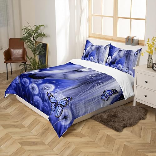 Miniatura 4 de Manfei Juego de funda de edredón de caballo, tamaño individual, funda de edredón de margarita de diente de león blanco con 1 funda de almohada,