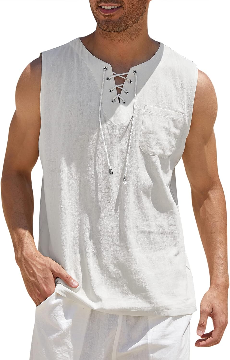 Short Sleeve Workout T Shirts, Men's Fit Sleeveless Tank Top, Moisture Wicking, Slimming Undershirt Compression Shirts, Cool Dry Breathable Athletic Base Layer, White, Blue, 2 Pack, 2XL