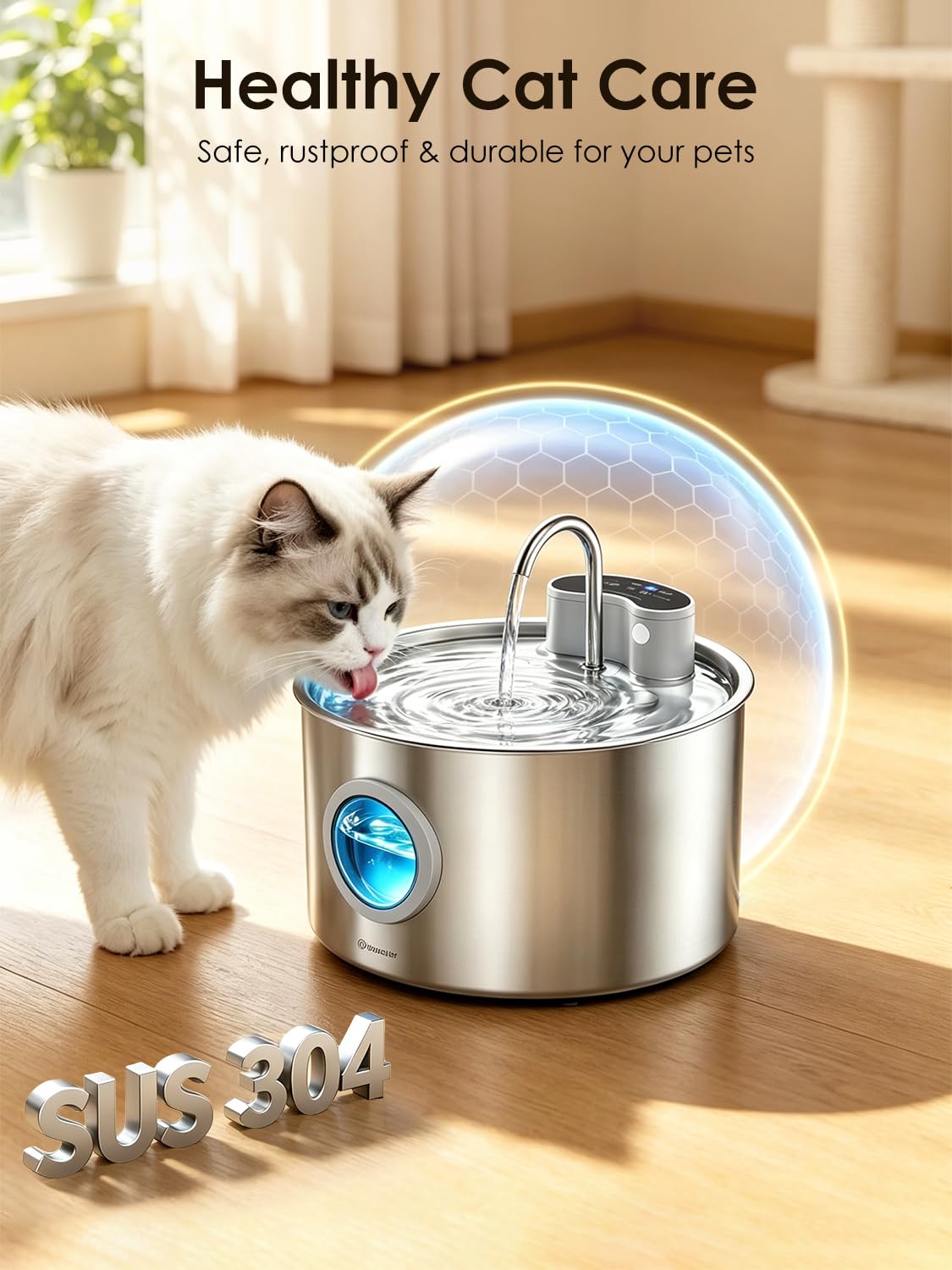 Fontanella Per Gatti Senza Fili, 3.2L Dispenser Acqua Gatti con Sensore