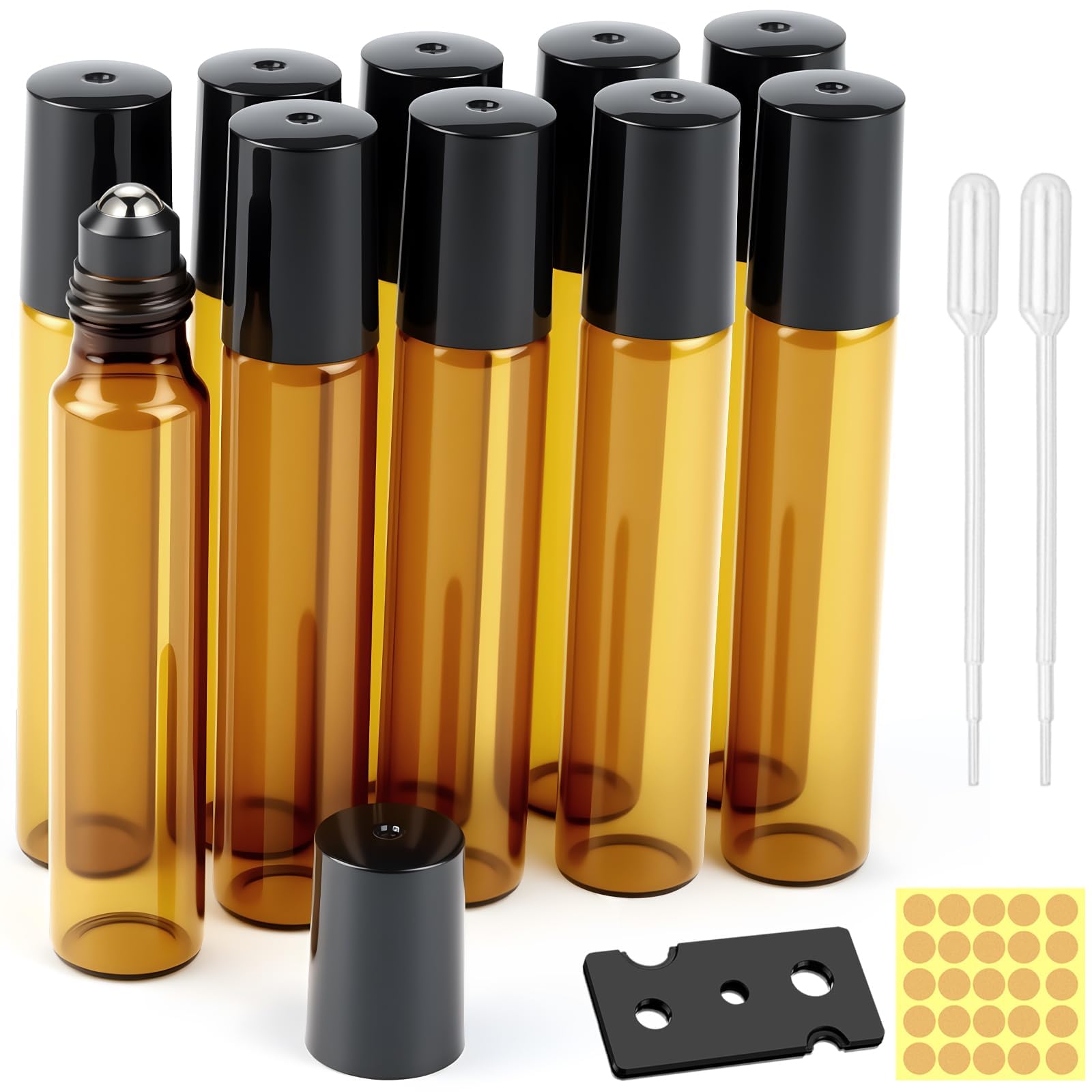 Roll on butelka pusta 10 ml, rolka na olejki eteryczne, akcesoria, 10 sztuk, odporne na promieniowanie UV, do wielokrotnego napełniania, szklane butelki roll-on z kulką ze stali nierdzewnej