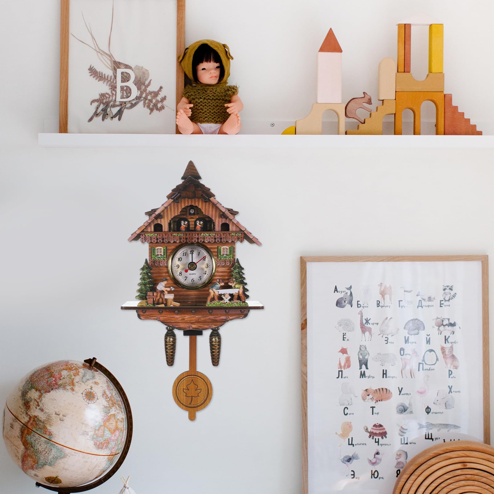 Homoyoyo Wooden Pendulum Wall Clock Sturdy Home Wall Clock Decor for Bedroom and Living Room Vintage Design Accurate Timekeeping Multi-Functional Alarm for Various Occasions
