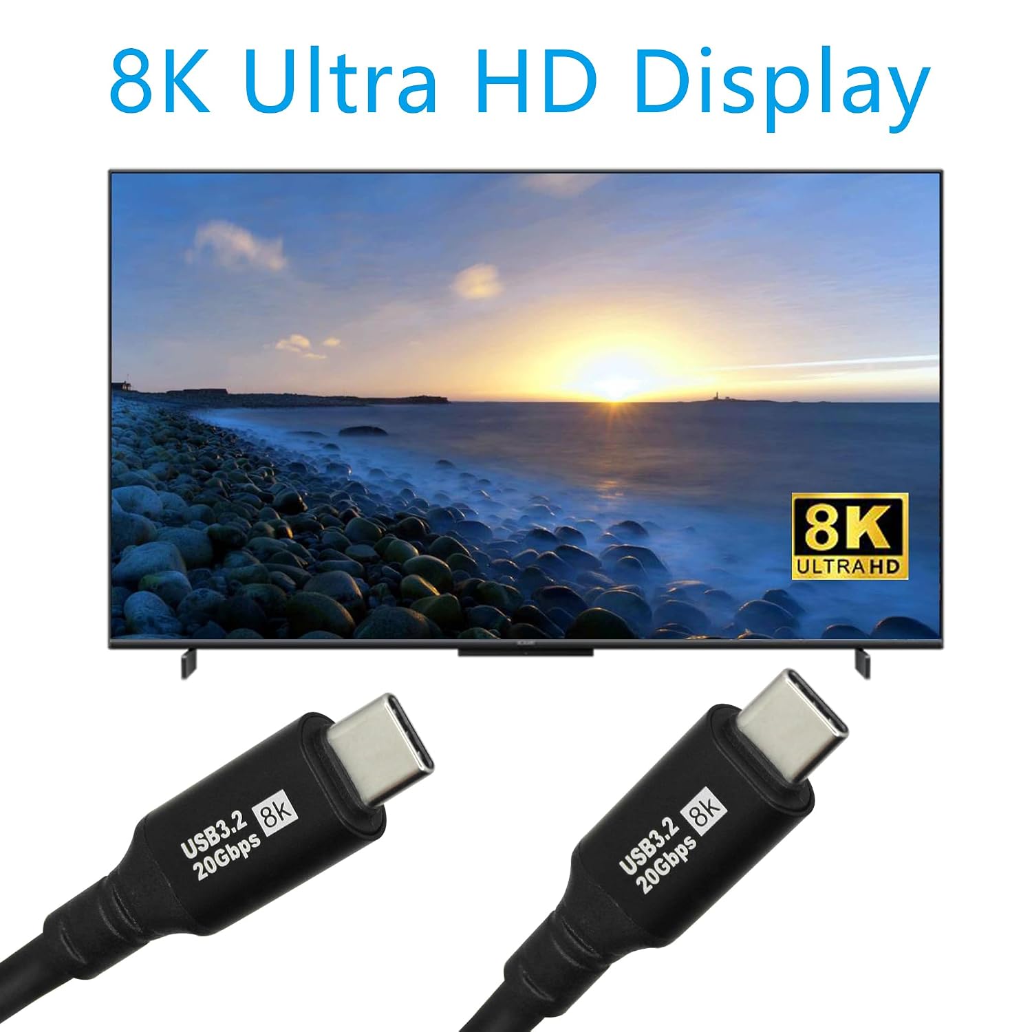Short USB C Power Data Cable 9", USB 3.2, PD 100W, Full Featured 8K@60HZ image 4
