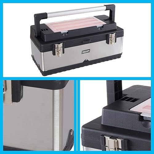 Miniatura 7 de Caja de herramientas portátil, caja de herramientas de 22 pulgadas, caja de herramientas de plástico resistente y metal de acero inoxidable con