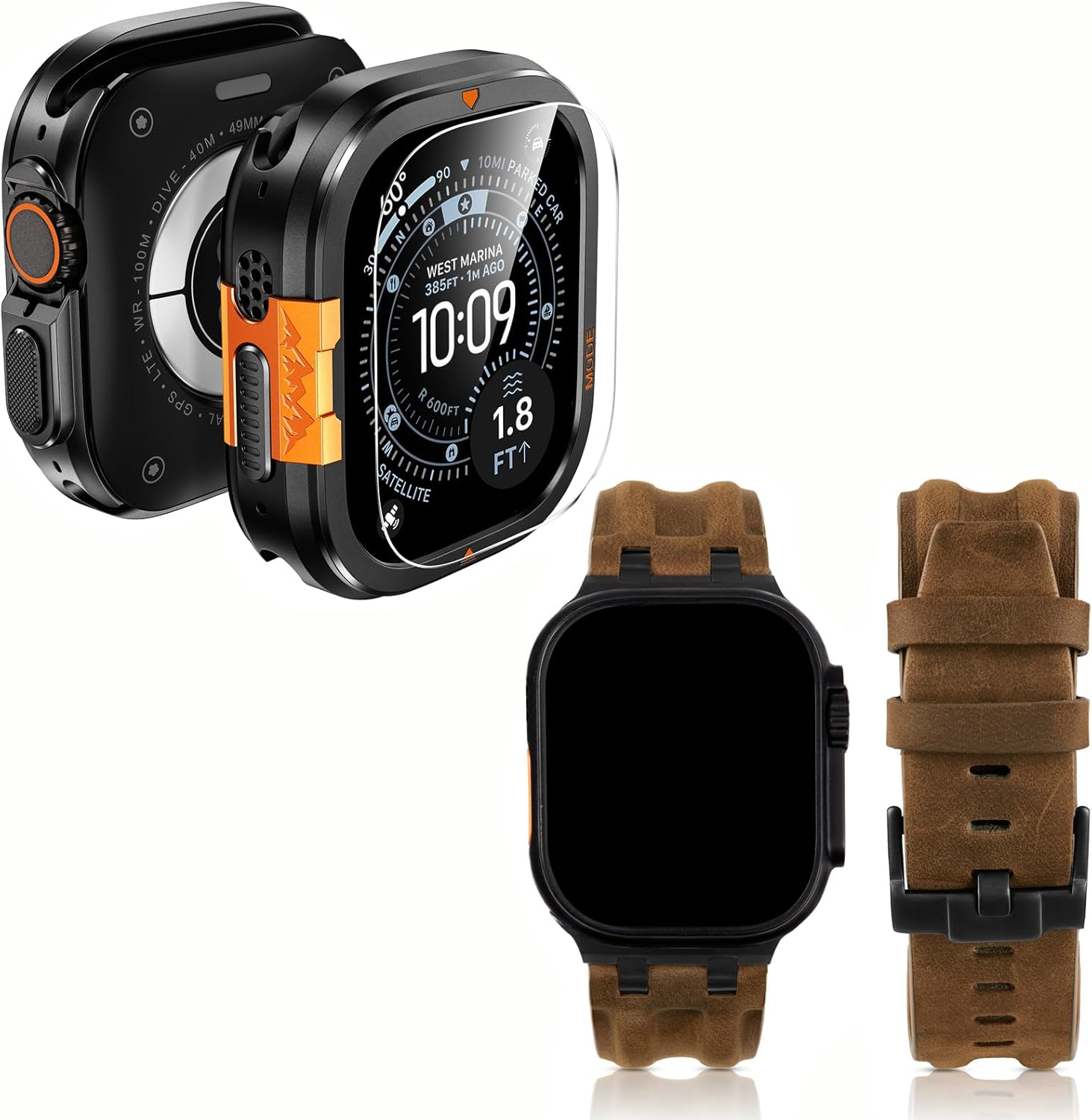 LETOID Metal Case and Leather Band Compatible with Apple Watch Ultra 3 /Ultra 2 /Ultra 49mm