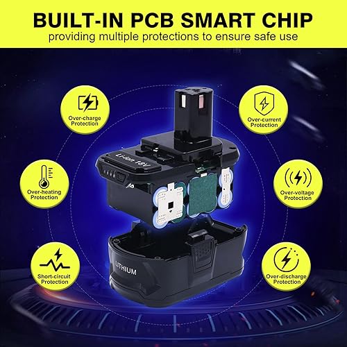 Miniatura 4 de Batería de repuesto de 6.0Ah 18V para Ryobi 18 V, iones de litio, compatible con Ryobi 18 Voltios ONE+ Plus Herramientas eléctricas inalámbricas